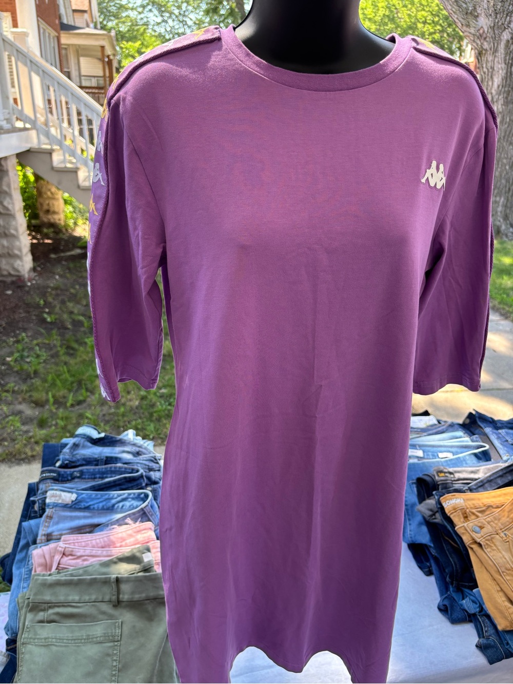 Kappa Purple Logo Tee Dress with White and Golden Emblems Size Medium